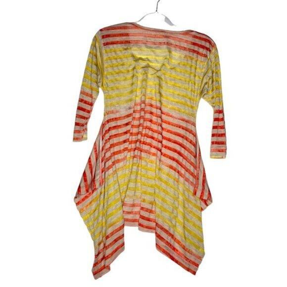 Sundance Womens Top Size S Yellow Striped Long Sleeve Asymmetrical Hem Blouse - Picture 2 of 10